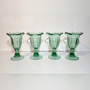 Anchor Hocking Green 6" Parfait Glasses Set of 4 Vintage Ice Cream Glassware